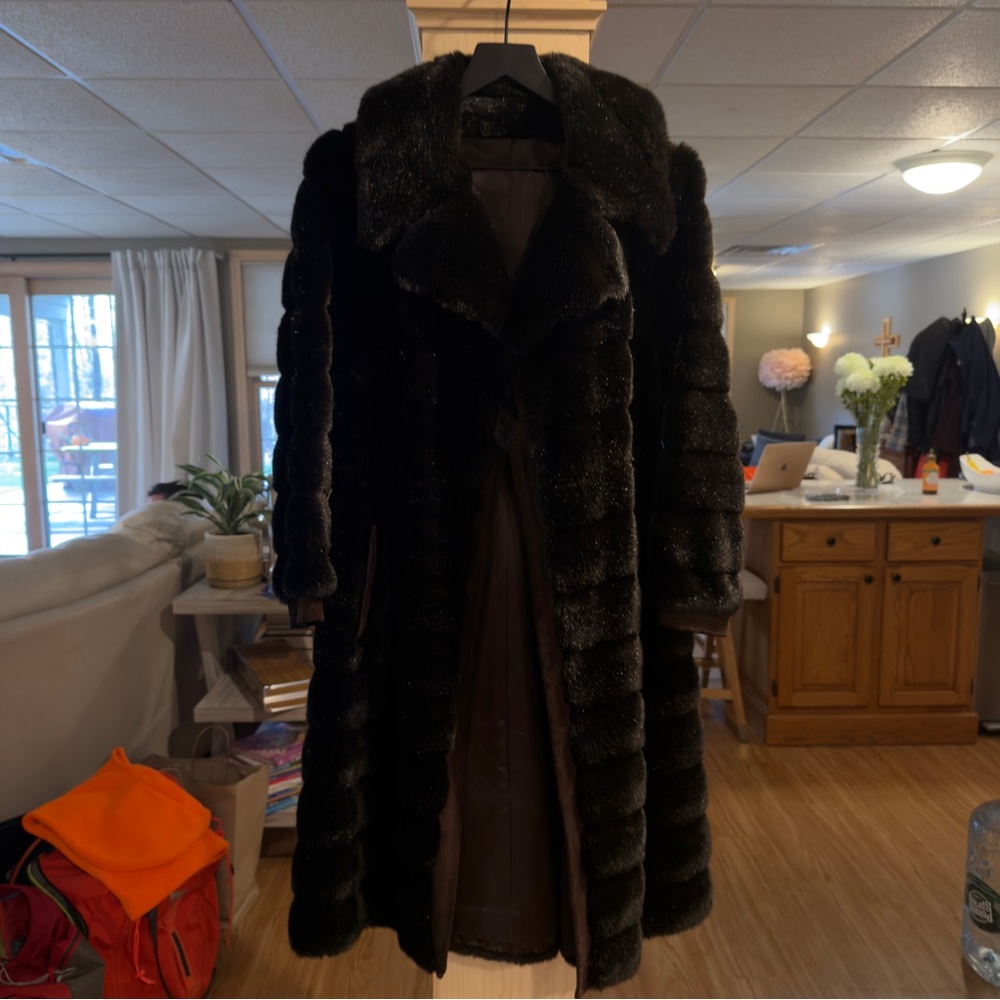 Elegant Dark Brown Suede Mink Jacket